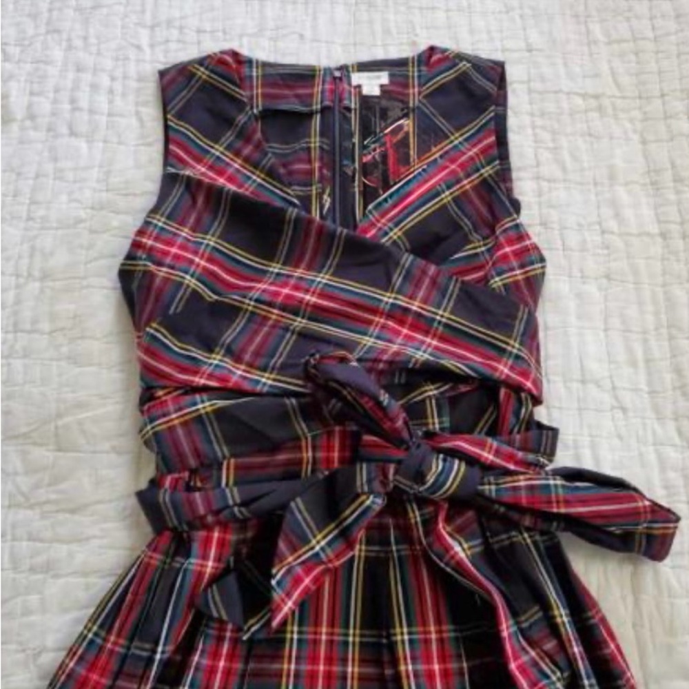 J. Crew V Neck Wrap Tartan Plaid Dress-6 - Picture 6 of 11
